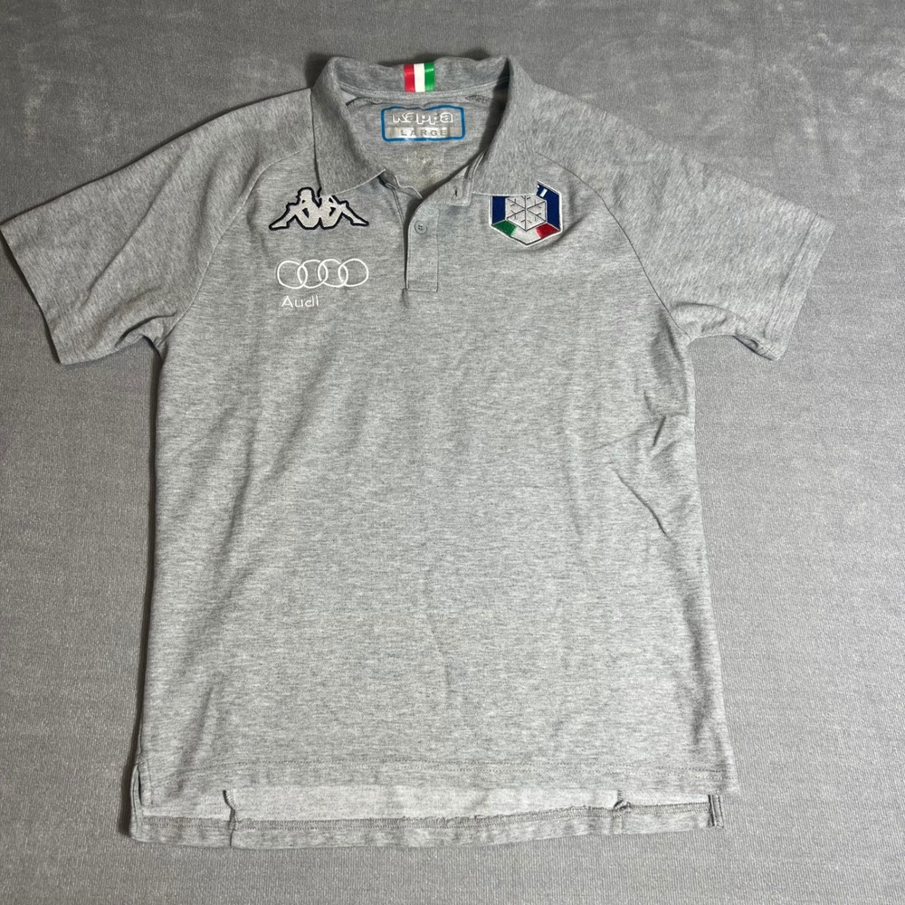 Kappa FISI Audi Italy Winter Sports Polo Shirt Mens Large Gray Short Sleeve Logo